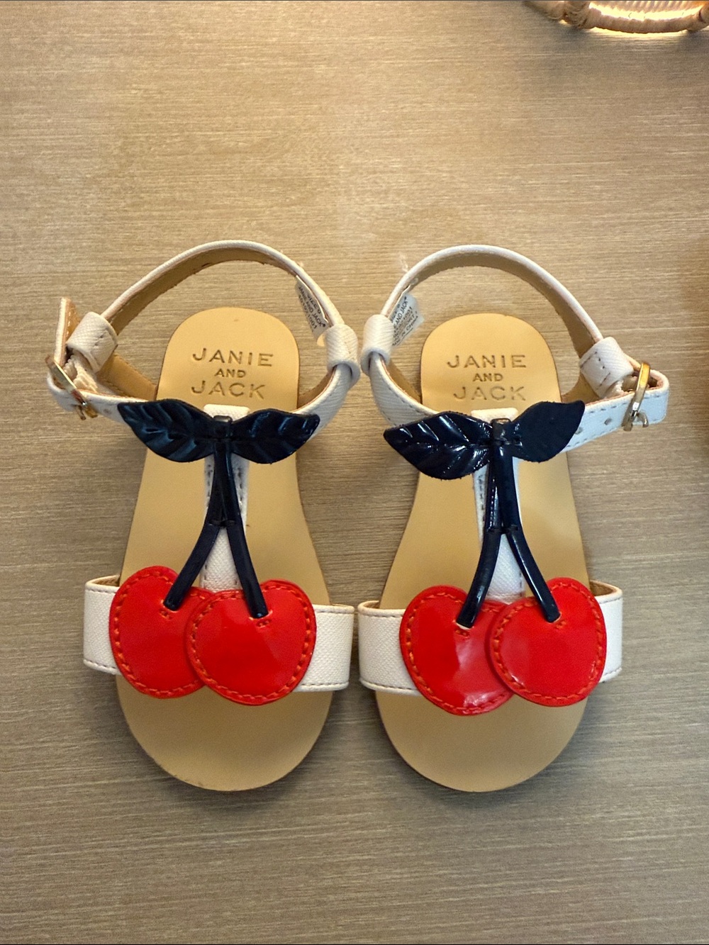 Janie and Jack White Sandals with Red Cherry Appliqués